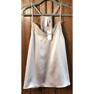 NWT Anthropologie Mirabel Lace Cami Tank Top Lace‎ Trim V-Neck Pink Satin Sm $68
